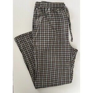 Garnet Hill Flannel PJ Pants Mens Size Large Plaid Gray Tan Organic Pima Cotton